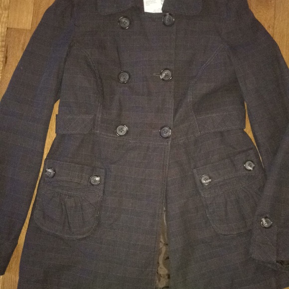AERO Brown/Black Plaid, 3-button Trench coat EUC - Picture 2 of 5